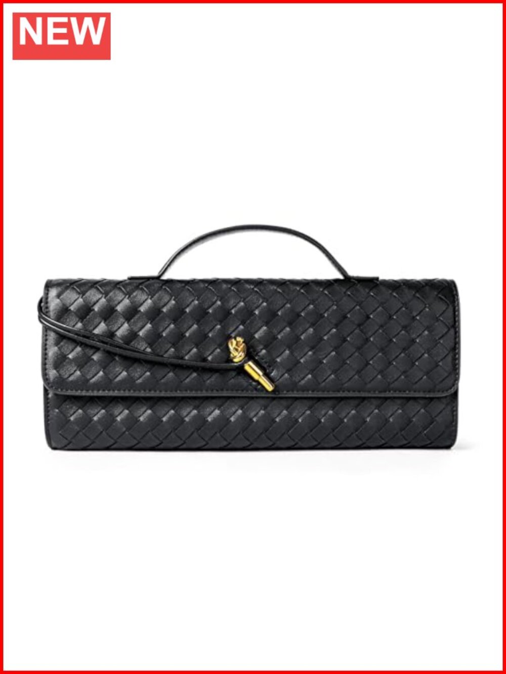 Woven Vegan Leather Evening Clutch Crossbody Bag with Detachable Strap
